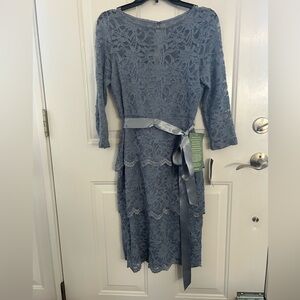 NWT Blue Lace Tiered Long Sleeve Dress with Satin Tie Size 6